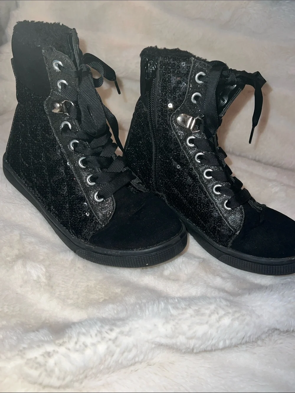 Paris Blues Black Sequin High-Top Kids Sneakers